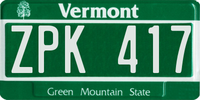 VT license plate ZPK417