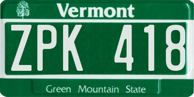 VT license plate ZPK418