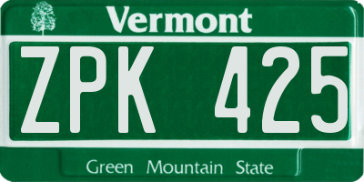 VT license plate ZPK425