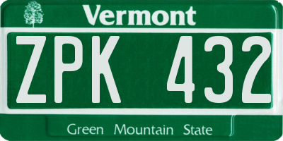 VT license plate ZPK432