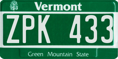 VT license plate ZPK433
