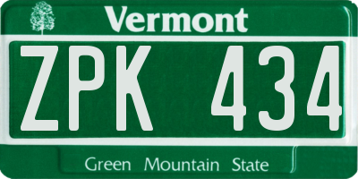 VT license plate ZPK434