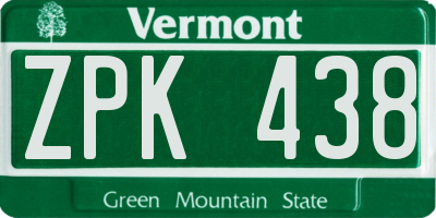 VT license plate ZPK438
