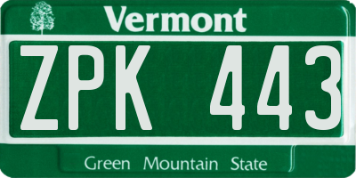 VT license plate ZPK443