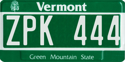 VT license plate ZPK444
