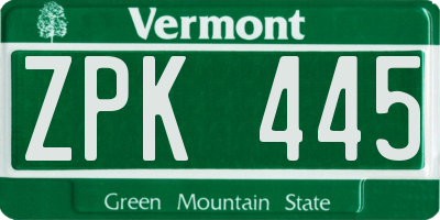 VT license plate ZPK445