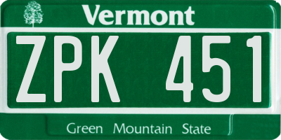 VT license plate ZPK451
