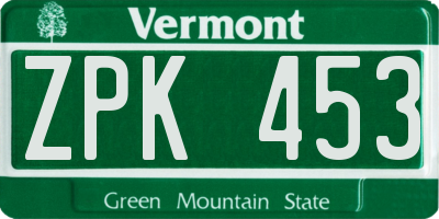 VT license plate ZPK453