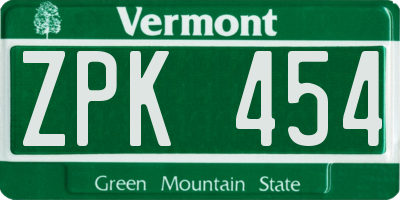 VT license plate ZPK454