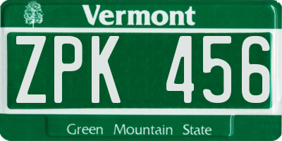 VT license plate ZPK456