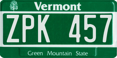 VT license plate ZPK457