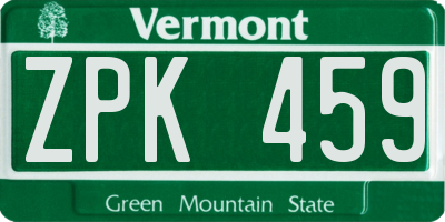 VT license plate ZPK459
