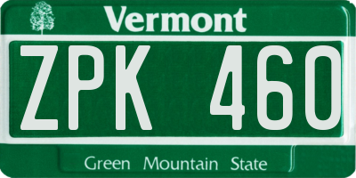 VT license plate ZPK460