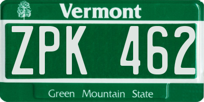 VT license plate ZPK462