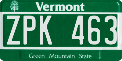 VT license plate ZPK463