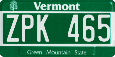 VT license plate ZPK465