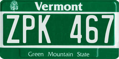 VT license plate ZPK467