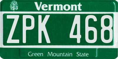 VT license plate ZPK468