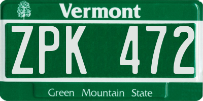 VT license plate ZPK472