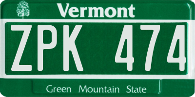 VT license plate ZPK474