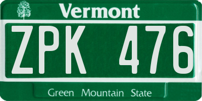 VT license plate ZPK476