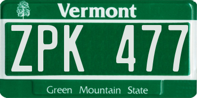 VT license plate ZPK477