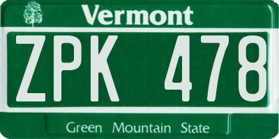 VT license plate ZPK478