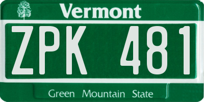 VT license plate ZPK481