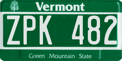 VT license plate ZPK482