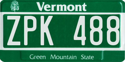 VT license plate ZPK488