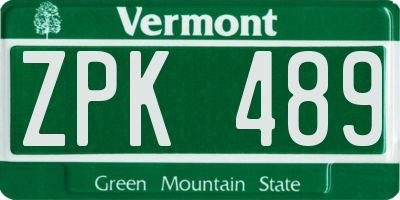 VT license plate ZPK489