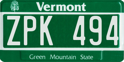 VT license plate ZPK494