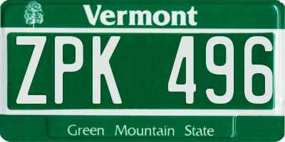 VT license plate ZPK496
