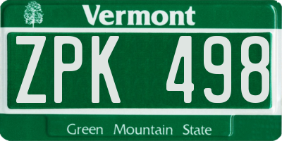 VT license plate ZPK498