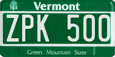 VT license plate ZPK500