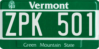 VT license plate ZPK501