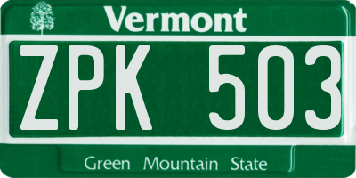 VT license plate ZPK503
