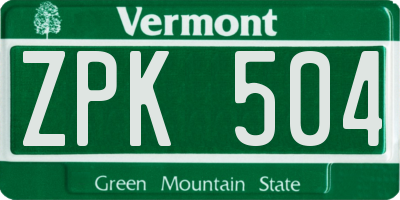 VT license plate ZPK504