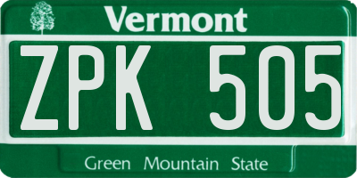 VT license plate ZPK505