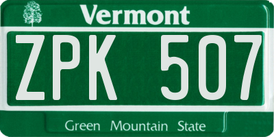 VT license plate ZPK507