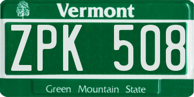 VT license plate ZPK508