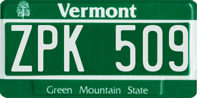 VT license plate ZPK509