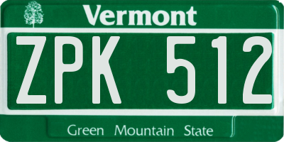 VT license plate ZPK512