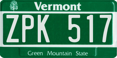VT license plate ZPK517