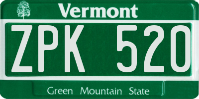 VT license plate ZPK520