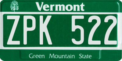VT license plate ZPK522