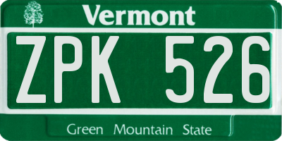 VT license plate ZPK526