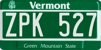 VT license plate ZPK527