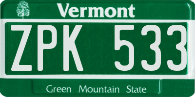 VT license plate ZPK533