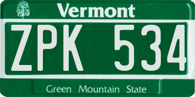 VT license plate ZPK534